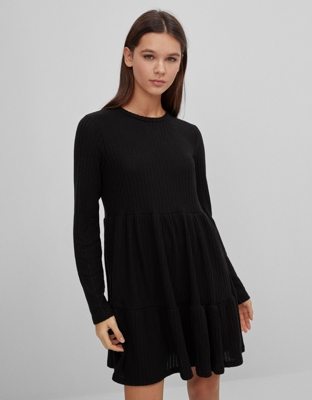 Bershka Vestido Babydoll Mujer M Negro