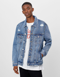 Bershka Cazadora Denim Con Rotos Hombre L Azul Claro características