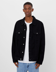 Bershka Cazadora Denim Regular Fit Hombre M Negro en oferta