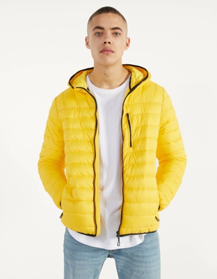 Bershka Cazadora Puffy Con Capucha Hombre Xs Amarillo