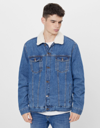 Bershka Cazadora Denim Borreguito Hombre Xl Azul características