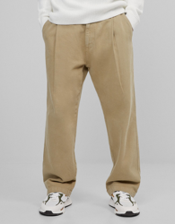 Bershka Jeans Wide Leg Pinzas Hombre 38 Camel en oferta