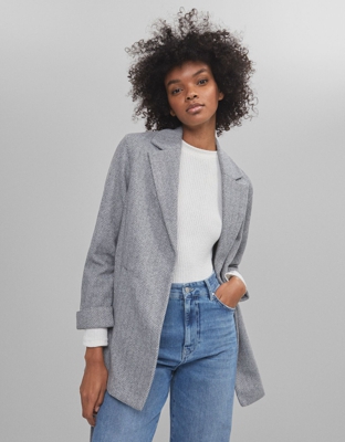 Bershka Abrigo Corto Recto Mujer S Gris