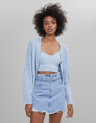 Bershka Falda Denim Con Cinturón Mujer 36 Azul Claro