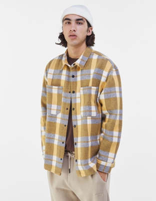 Bershka Sobrecamisa Cuadros Hombre L Mostaza