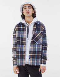 Bershka Sobrecamisa Lana Cuadros Hombre S Marino características