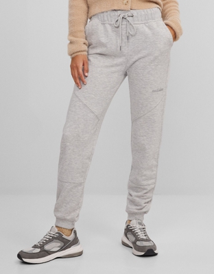 Bershka Pantalón Jogger Felpa Mujer M Gris