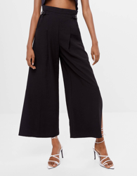 Bershka Pantalón Culotte Hebillas Mujer L Negro características