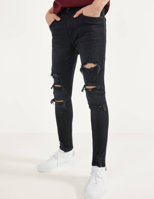 Bershka Jeans Super Skinny Fit Hombre 36 Negro