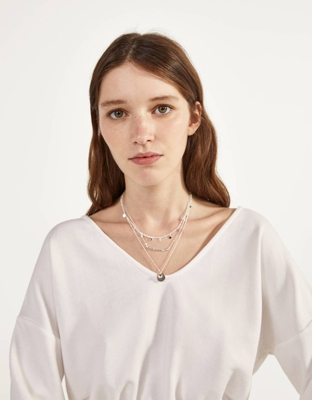 Bershka Collar Multicadena Con Brillos Mujer Plata