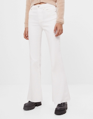 Bershka Jeans Flare Fit Mujer 36 Blanco