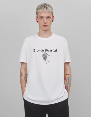 Bershka Camiseta Print Grafiti Hombre Xs Blanco Roto