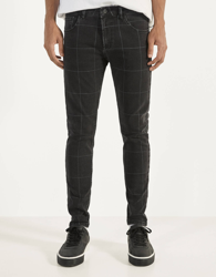 Bershka Pantalón Skinny Fit Hombre 36 Blanco/Negro en oferta