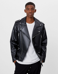 Bershka Cazadora Biker Efecto Piel Hombre Xl Negro precio