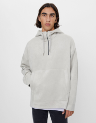 Bershka Sudadera Canguro Suede Hombre L Piedra precio