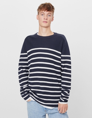 Bershka Jersey Detalle Mangas Hombre L Marino