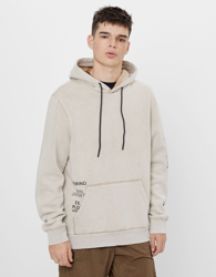 Bershka Sudadera Capucha Lavada Print Hombre L Camel características