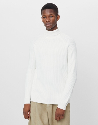 Bershka Jersey Cuello Alto Hombre M Blanco