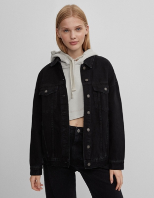 Bershka Cazadora Denim Oversize Mujer S Negro