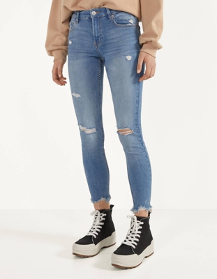 Bershka Jeans Skinny Low Waist Mujer 44 Azul Lavado