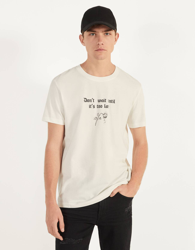 Bershka Camiseta Print Don't Wait Hombre L Blanco Roto en oferta