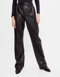 Bershka Pantalón Wide Leg Efecto Piel Mujer Xs Negro en oferta