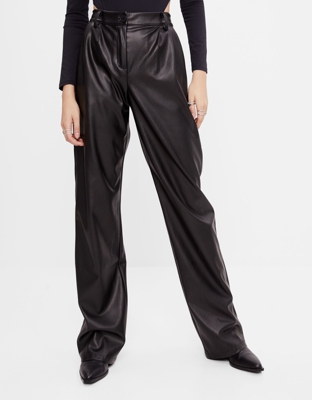 Bershka Pantalón Wide Leg Efecto Piel Mujer Xs Negro