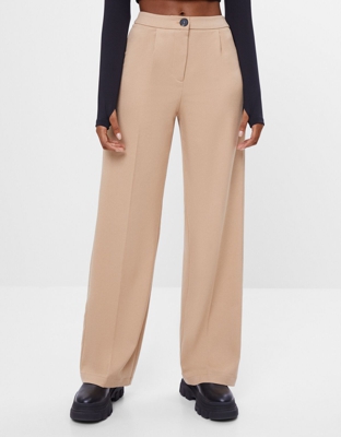 Bershka Pantalón Wide Leg Mujer 38 Camel