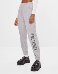 Bershka Pantalón Jogger Print Mujer L Gris en oferta