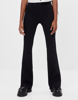 Bershka Pantalón Flare Sarga Mujer 38 Negro