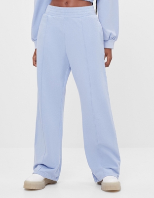 Bershka Pantalón Wide Leg Lavado Mujer L Azul