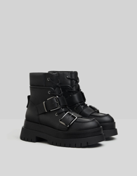 Bershka Botines Plataforma Hebillas Mujer 39 Negro en oferta