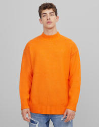 Bershka Oversize Sweater With High Neck Hombre L Naranja precio