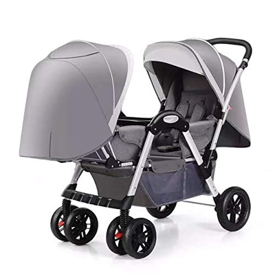 ZJGOODS Cochecitos de bebé Gemelos para niños y niñas con Respaldo Ajustable Doble Cara a Cara con Amortiguador Cómodo Carrito Plegable,E