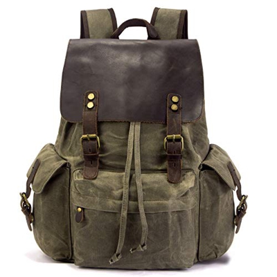 Mochila Vintage de Lona de Cuero Genuina para Hombre y Mujer, Mochila Casual de Viaje Impermeable para Estudiante, Bolsa de Escuela para Portatil de 1