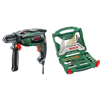 Bosch Universal Impact 800 - Taladro percutor, 800 W, empuñadura adicional, tope de profundidad, maletín (ref. 0603131100) & X-Line Titanio - Maletín 