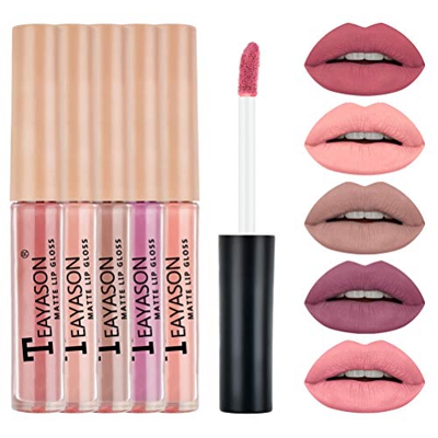 MAOJIE 5pcs Set De LáPiz Labial LíQuido Mate Impermeable Mini Brillo De Labios De Larga DuracióN Copa Antiadherente LáPices Labiales Caja De Regalo