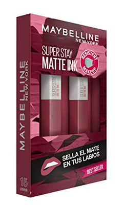 Maybelline New York, SuperStay Matte Ink, Cofre 2 Pintalabios Permanentes Líquidos de Larga Duración, Efecto Mate, Maquillajes Labiales, Tono15 Lover 