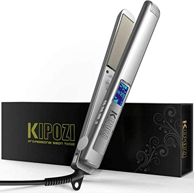 KIPOZI Pro Plancha de Pelo, Planca in Titanio con Pantalla LCD Digital, de Voltaje Dual, Plateado