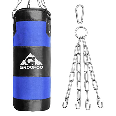 GROOFOO Saco de Boxeo Niños Adulto 100x33cm Tarea Pesada Oxford Boxing Bag para Entrenamiento de Boxeo para Niños Bolsa sin llenar con Cadena Montaje 