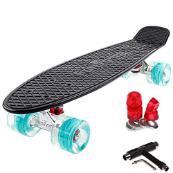 FunTomia Mini Board monopatín Skateboard 57cm - con o sin LED Ruedas - Wheel 59mmx45mm (82A) - Rodamiento ABEC-11 (Negro/Turquesa - con LED + T-Tool V precio