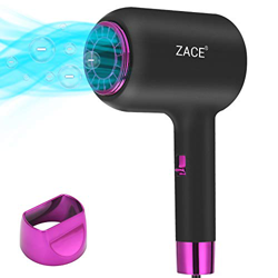 Secador Pelo Profesional Ligero de Iones Negativos,ZACE Hair Dryer Con generador de iones negativos Una Temperatura Constante de 57 °C, 3 Velocidades  características