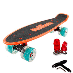 FunTomia® Mini Board monopatín Skateboard 57cm - Big Wheel 65mmx45mm (80A) - Rodamiento ABEC-11 (Naranja - con LED Rollo + T-Tool) en oferta