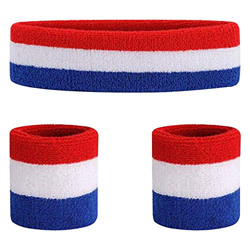 Juego de Muñequeras, Incluye 1 Piezas Diadema Deportiva y 2 Piezas Muñequera de Pulsera Diademas de Rayas Ejercicio Sweatband Banda de Sudor para Homb en oferta