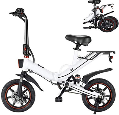 Autoshoppingcenter Bicicleta Eléctrica Plegable 400W 25km/h Ruedas de 14 Pulgadas Bicicleta de Ciudad/Montaña/Todoterreno Bateria de Litio 48V 10/15AH