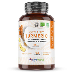 Cúrcuma Orgánica de 1520 mg con Jengibre y Pimienta Alta Absorción 180 Cápsulas - Potente Antiinflamatorio y Antioxidante, Para Sistema Inmunológico y en oferta