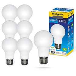 Garza - Pack de 8 Bombillas LED de bajo consumo estandar A60 E27 de 470LM y 6W de potencia equivalente a 40W y temperatura amarillo cálido 3.000K A+ 1 características