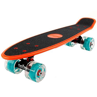 FunTomia® Mini Board monopatín Skateboard 57cm - Big Wheel 65mmx45mm (80A) - Rodamiento ABEC-11 (Naranja - con LED Rollo)