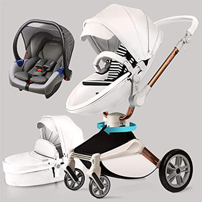 Hot Mom Silla de paseo Reversibilidad rotación multifuncional de 360 grados con buggy asiento y capazo 2020 Nueva actualización (Blanco 3-1)