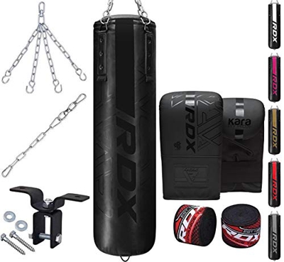 RDX 8PC Saco de Boxeo 4ft 5ft y Guantes para Entrenamiento, Relleno Kara Bolsa de Boxeo con Soporte Techo, Cadena para Muay Thai, MMA, Sparring, Kick 